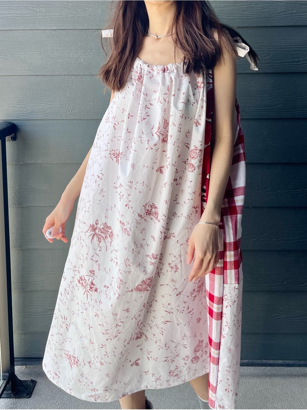 Handmade Quilted Flour Sack Patchwork Sundress with Shoulder Ties SKU 05037 - Picture 6 of 16